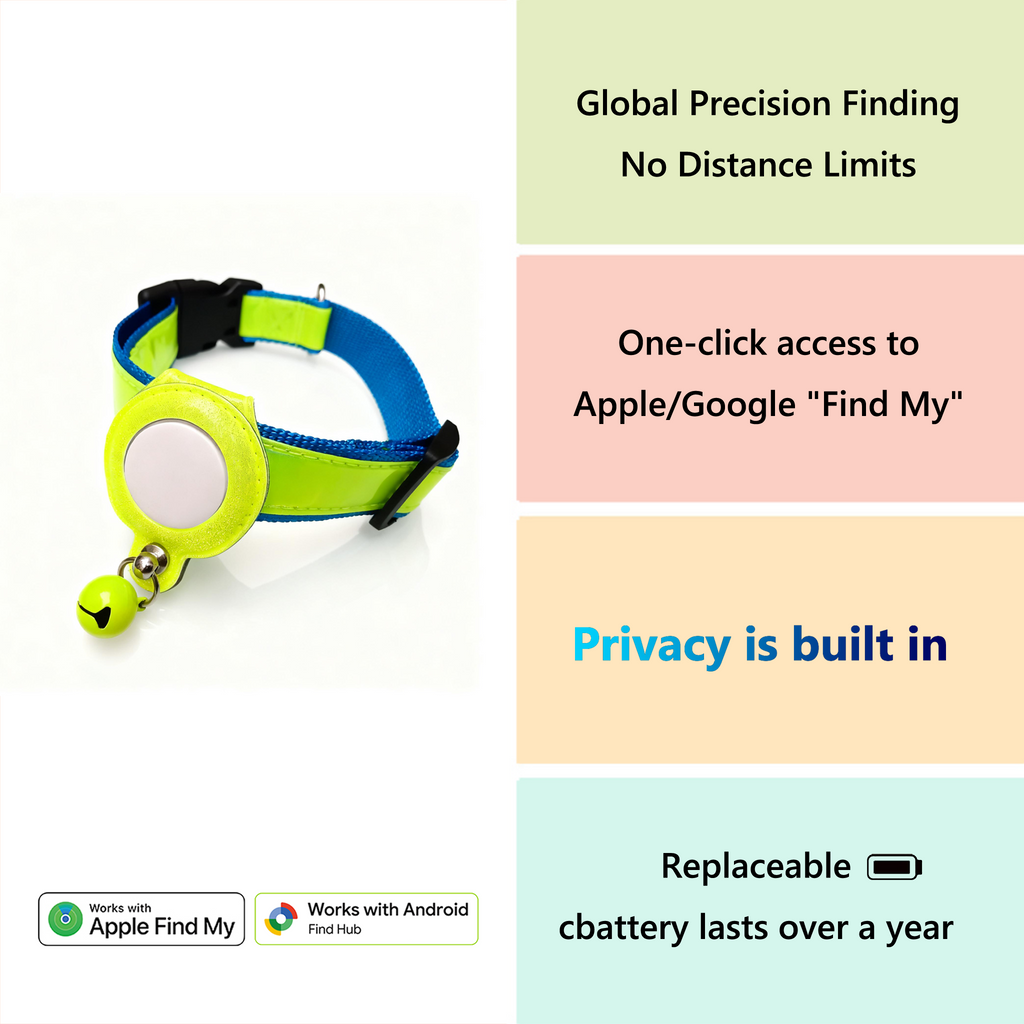Reflective Tracker Collar - Anti-Lost, Waterproof, Apple Find My & Google Find Hub, 1-Year Battery